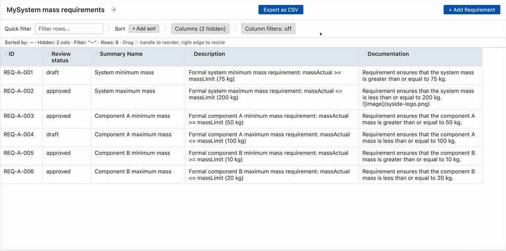 Filtering rows in a table view