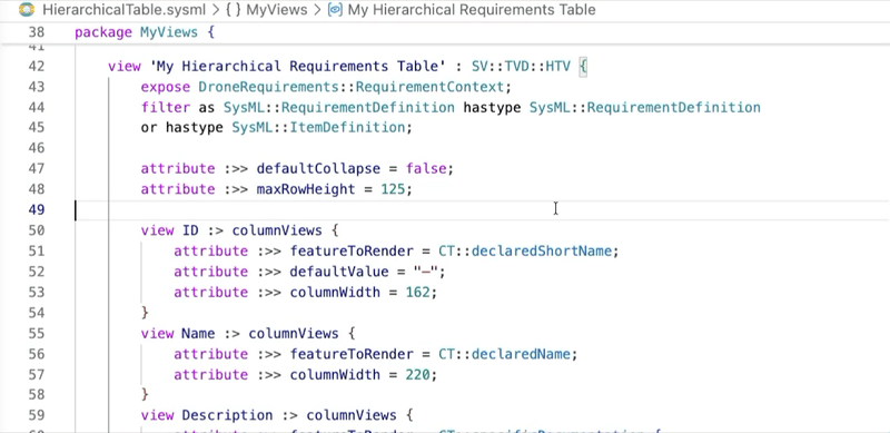 Opening a view from its sysml source
