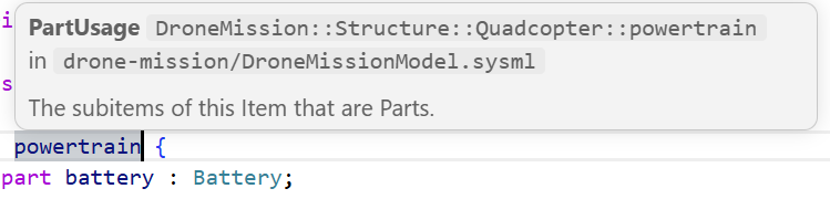 Hover popup in VS Code showing the qualified name of an element